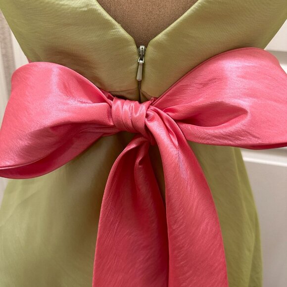 WTOO by Watters Cocktail Dress Size 4 Green A line Silhouette  With Pink Tie Bow - Picture 7 of 12